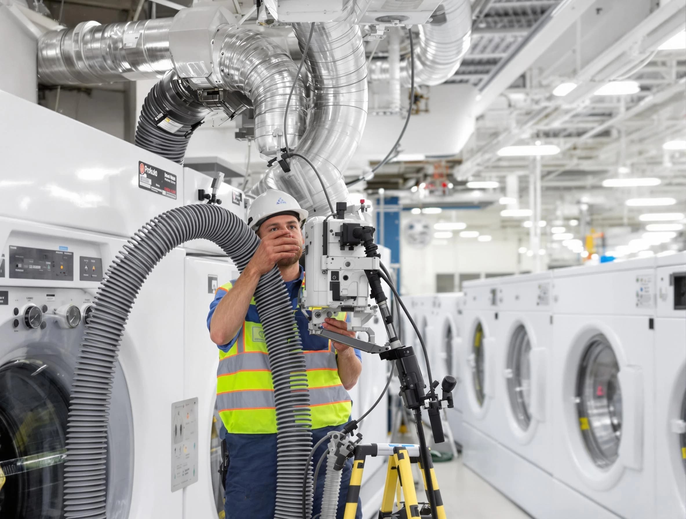 Brookhaven Dryer Vent Cleaning team performing commercial-grade dryer vent cleaning at a business facility in Brookhaven