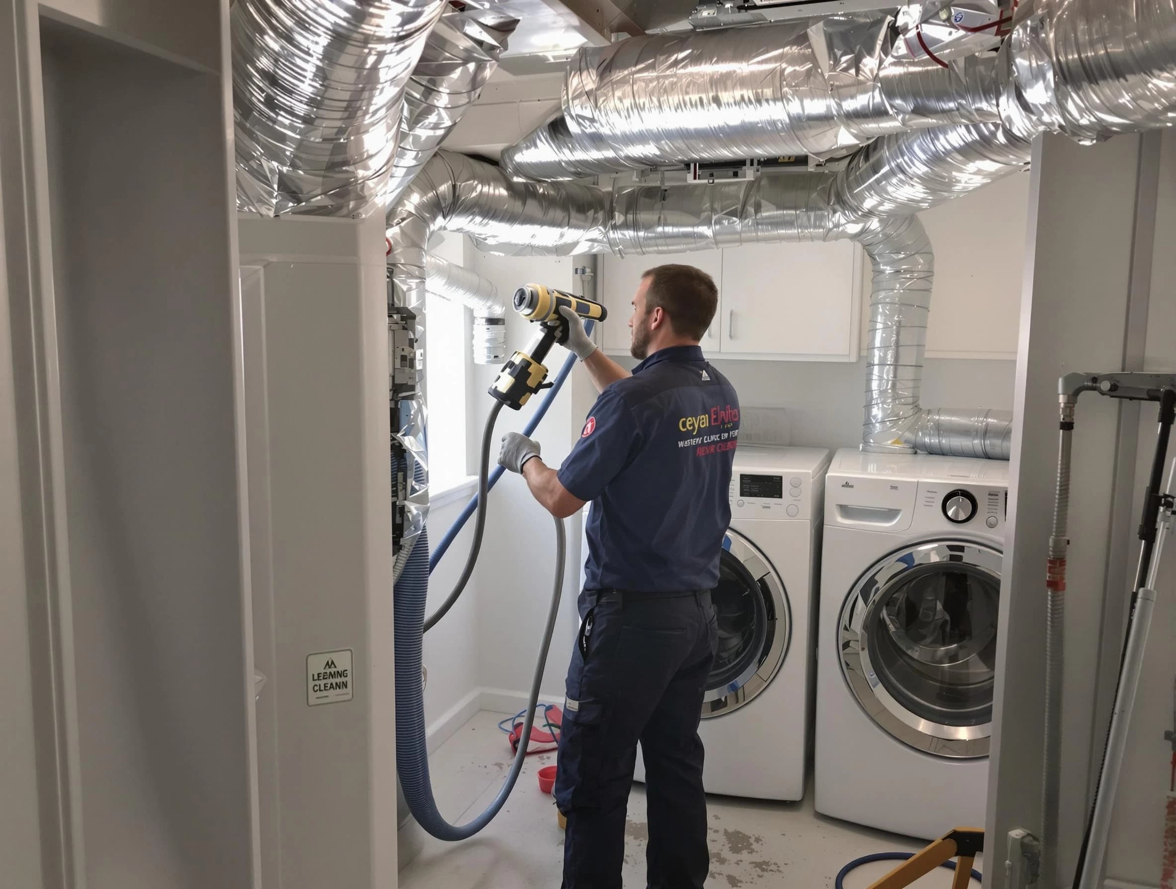 Brookhaven Dryer Vent Cleaning specialist using advanced equipment for thorough duct cleaning in Brookhaven
