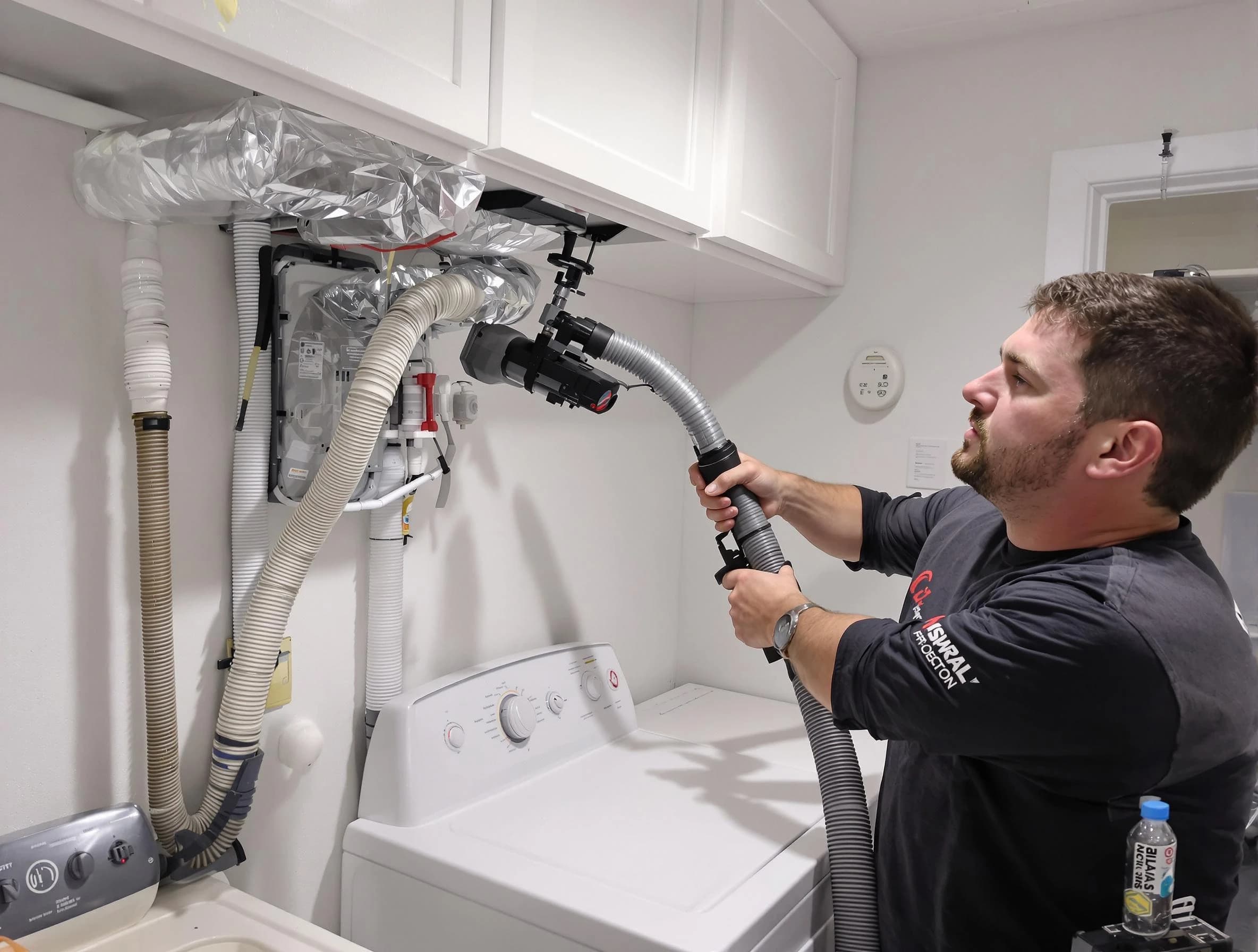 Brookhaven Dryer Vent Cleaning certified technician performing safety-focused gas dryer vent cleaning in Brookhaven