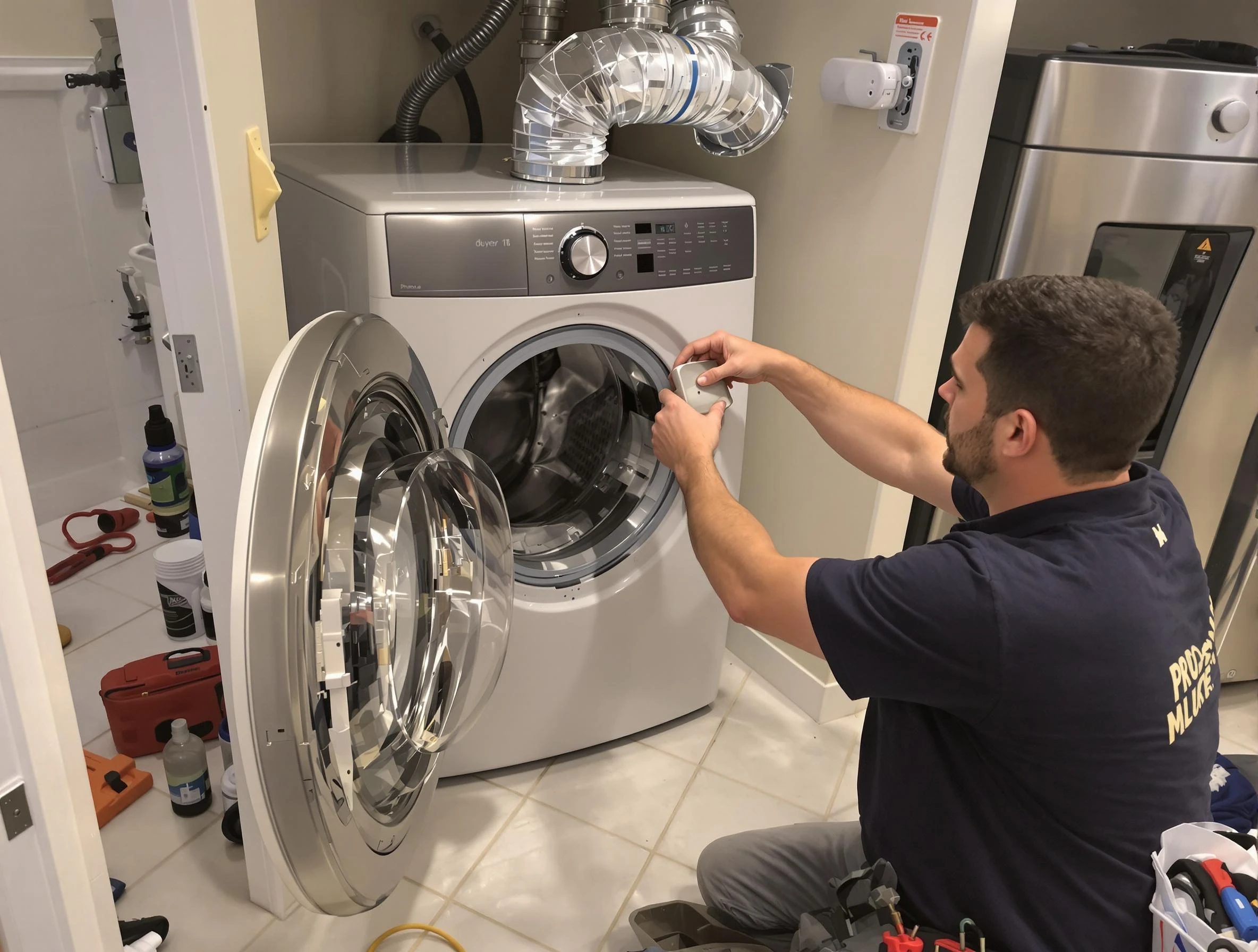 Brookhaven Dryer Vent Cleaning technician performing precise dryer vent hose installation in Brookhaven